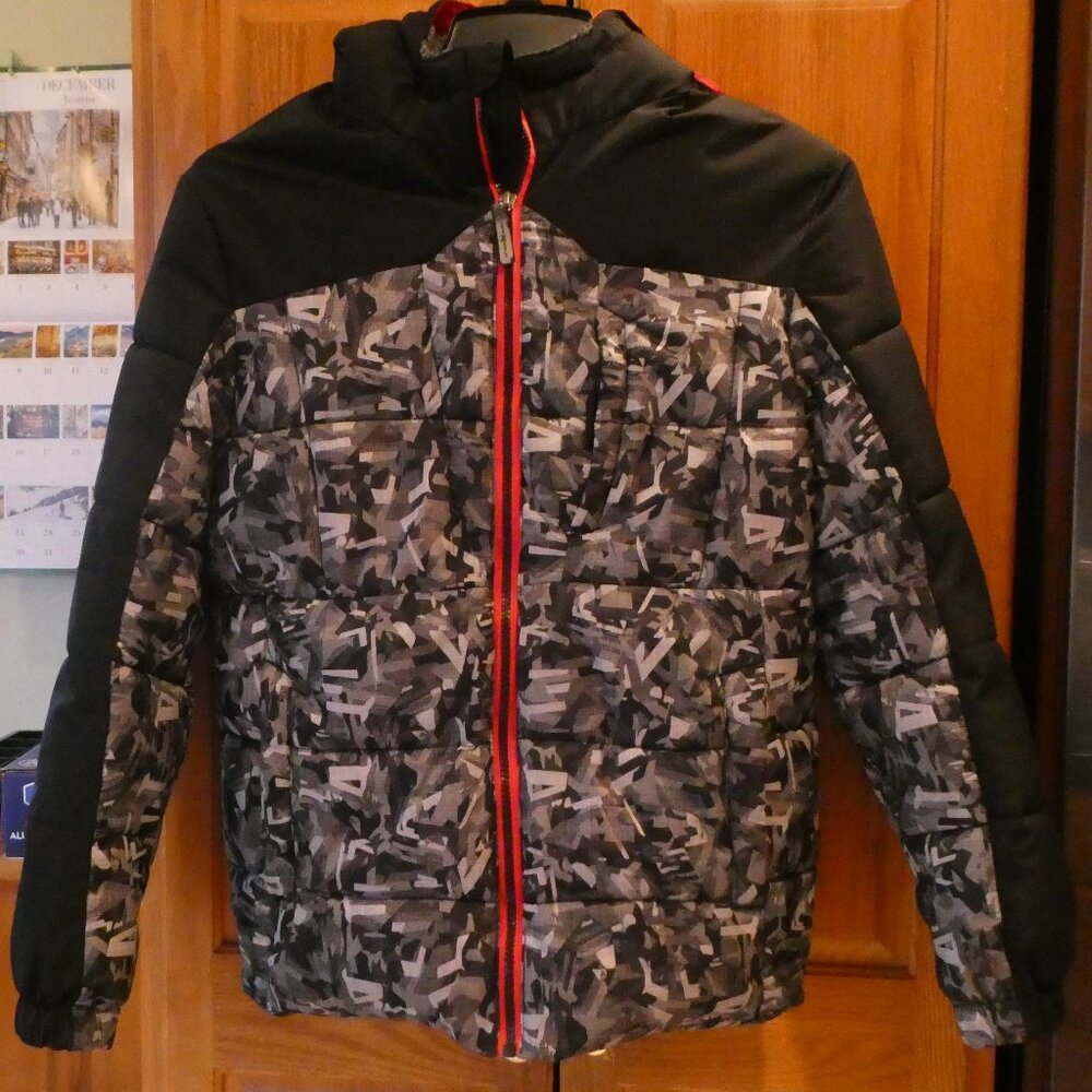ZEROXPOSUR Boys Winter Puffer Jacket, Size XL (14/16), Black Gray Camo